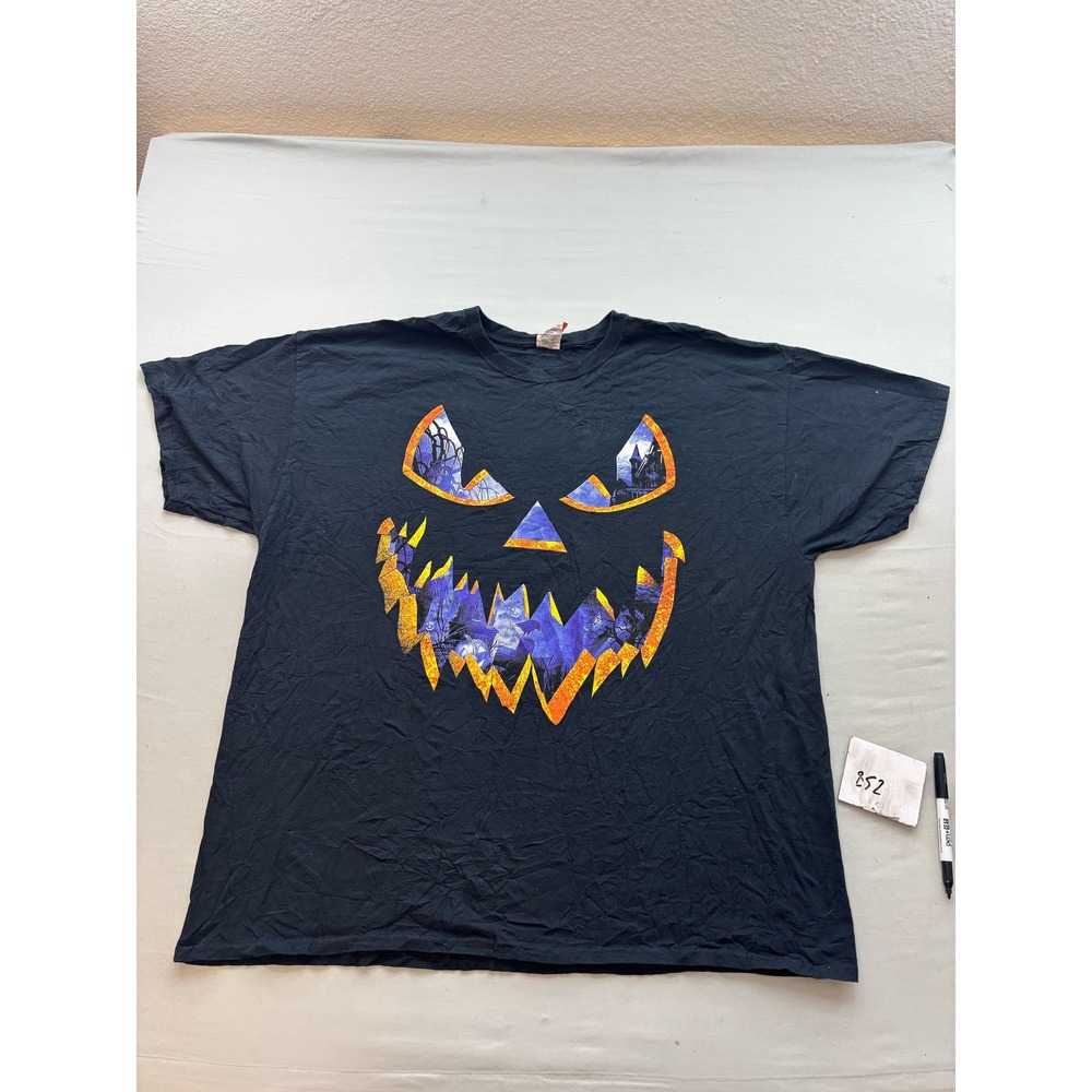 Happy Halloween Mens 3XL Graphic T-Shirt Black Jack-O-Lantern Haunted House Tee